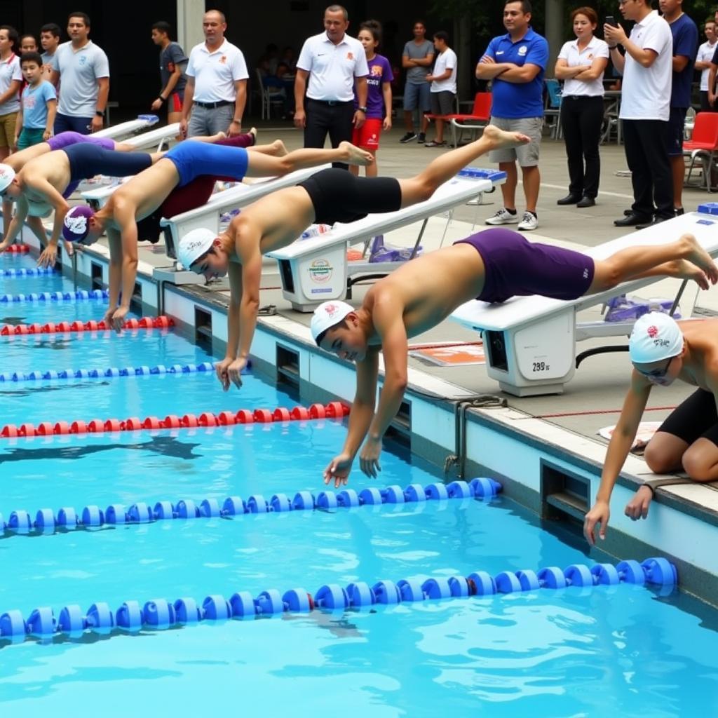 Swimmers diving at the 11th ASEAN School Games