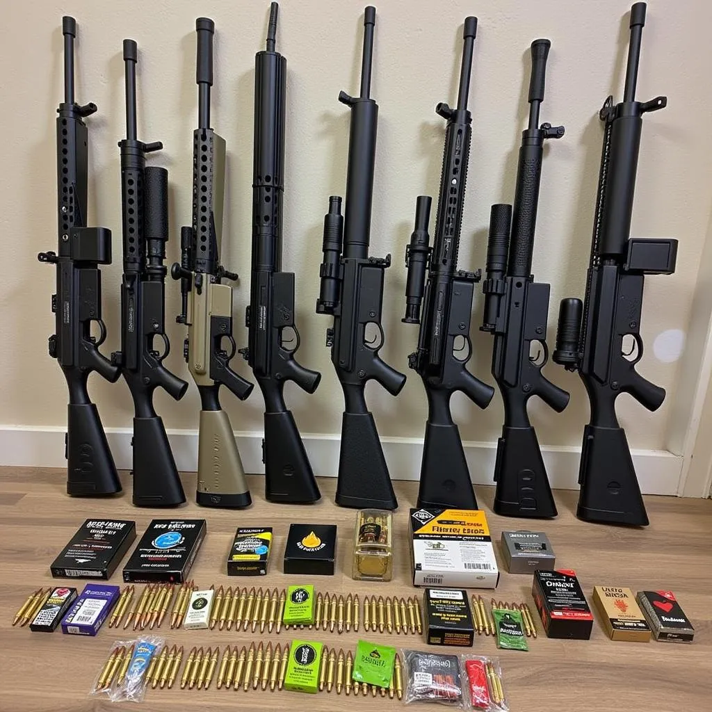 Various 300 Blackout rifles and ammunition