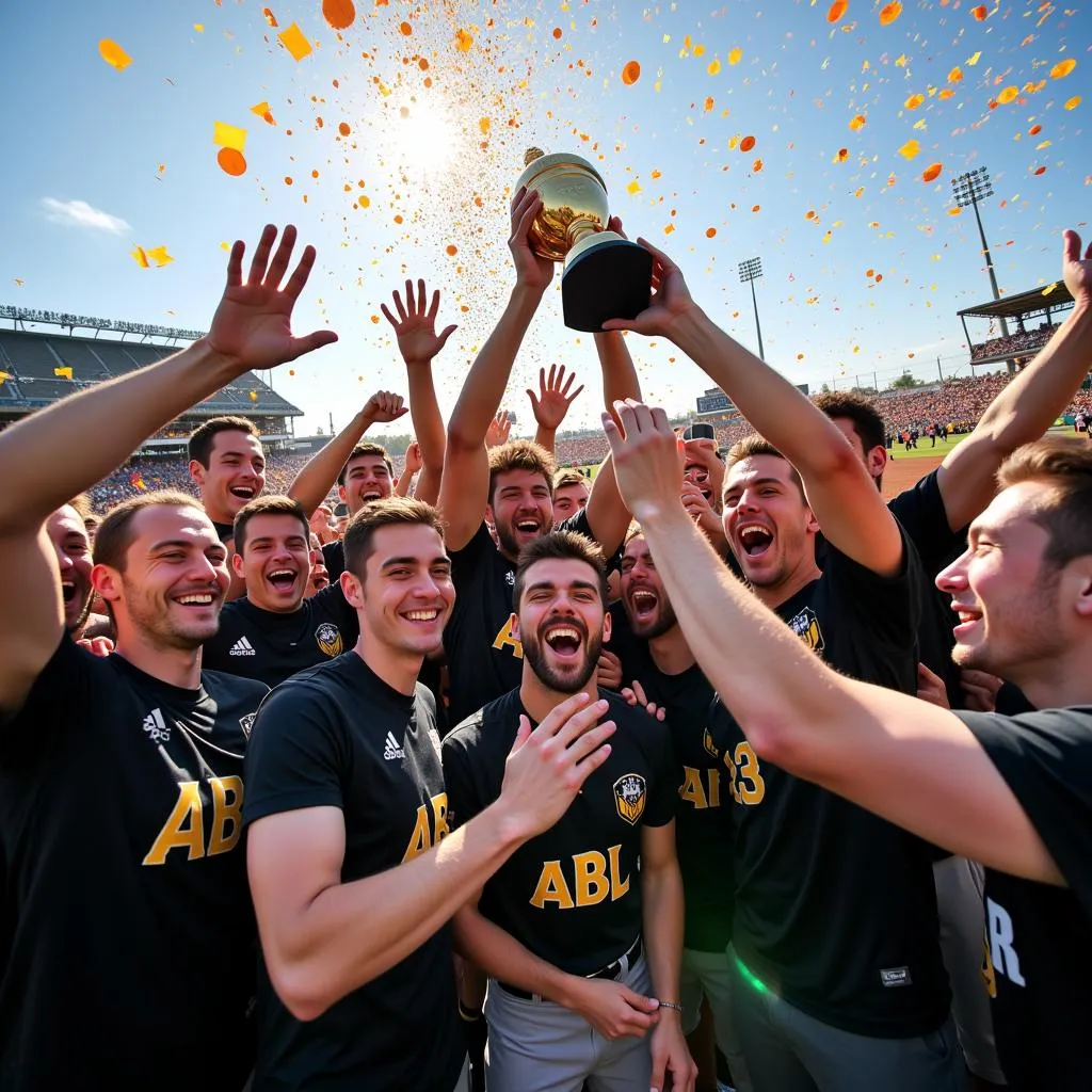 Jubilant ABL champions celebrating with the trophy