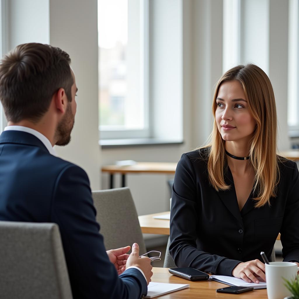 Two individuals engaged in a behavioral interview