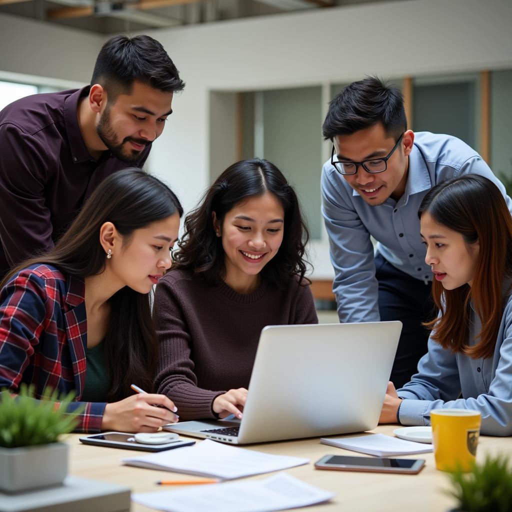 A diverse team of Accenture employees collaborating on a project in an ASEAN country