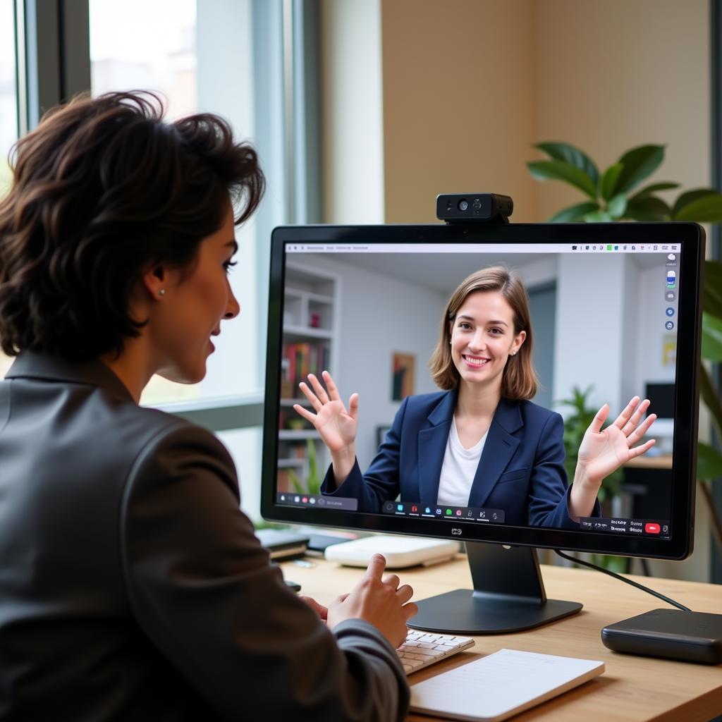 A candidate participating in an online interview for Accenture