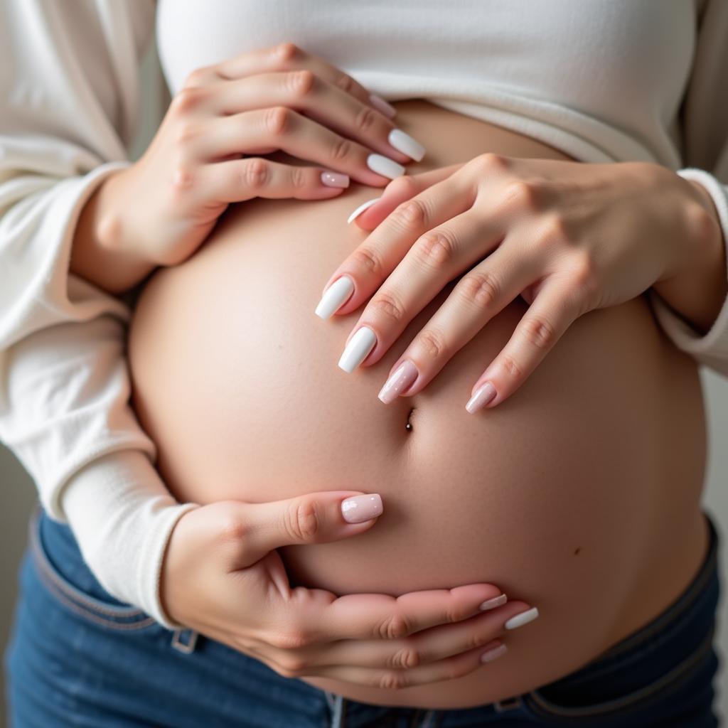 Pregnant Woman with Acrylic Nails