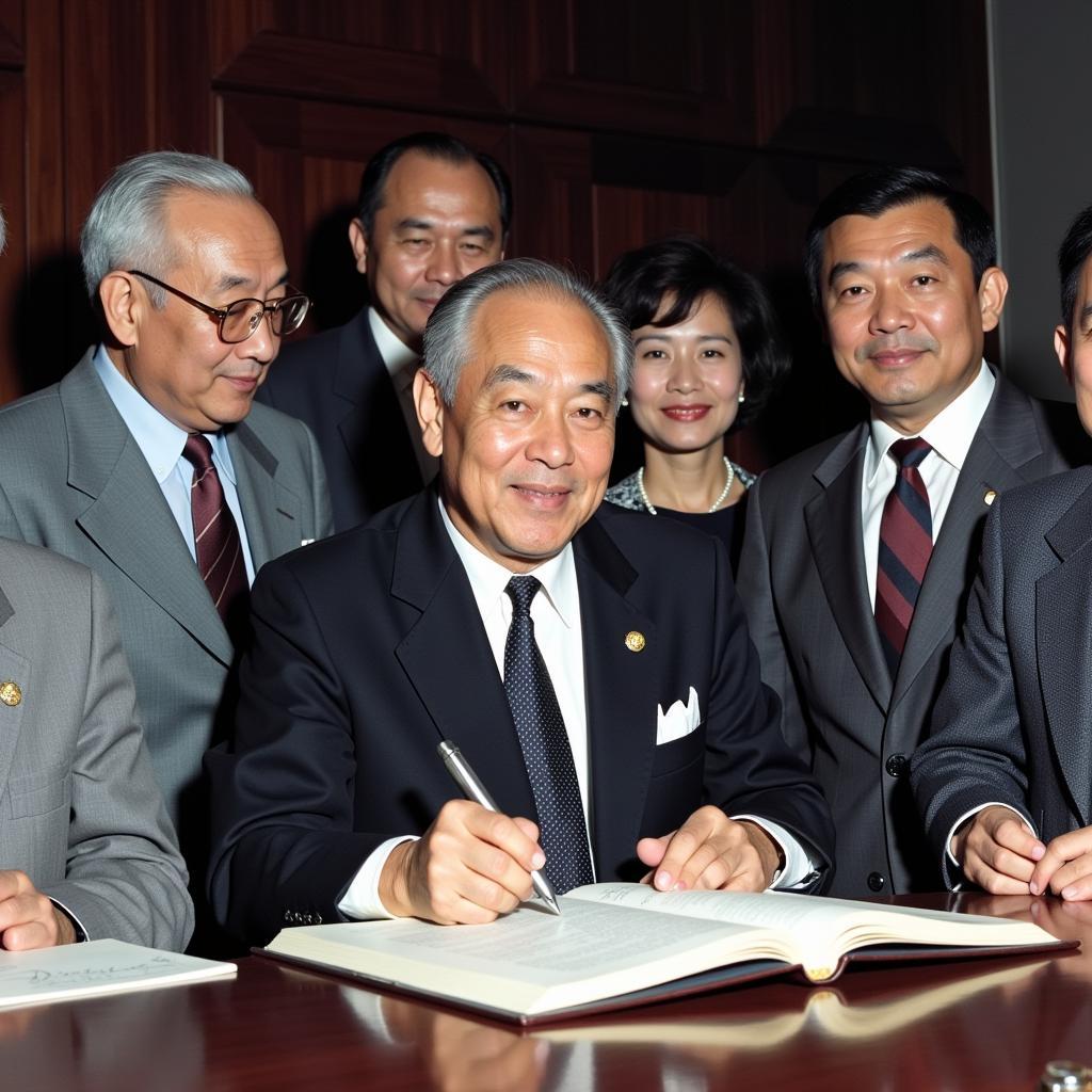 Adam Malik signing the Bangkok Declaration