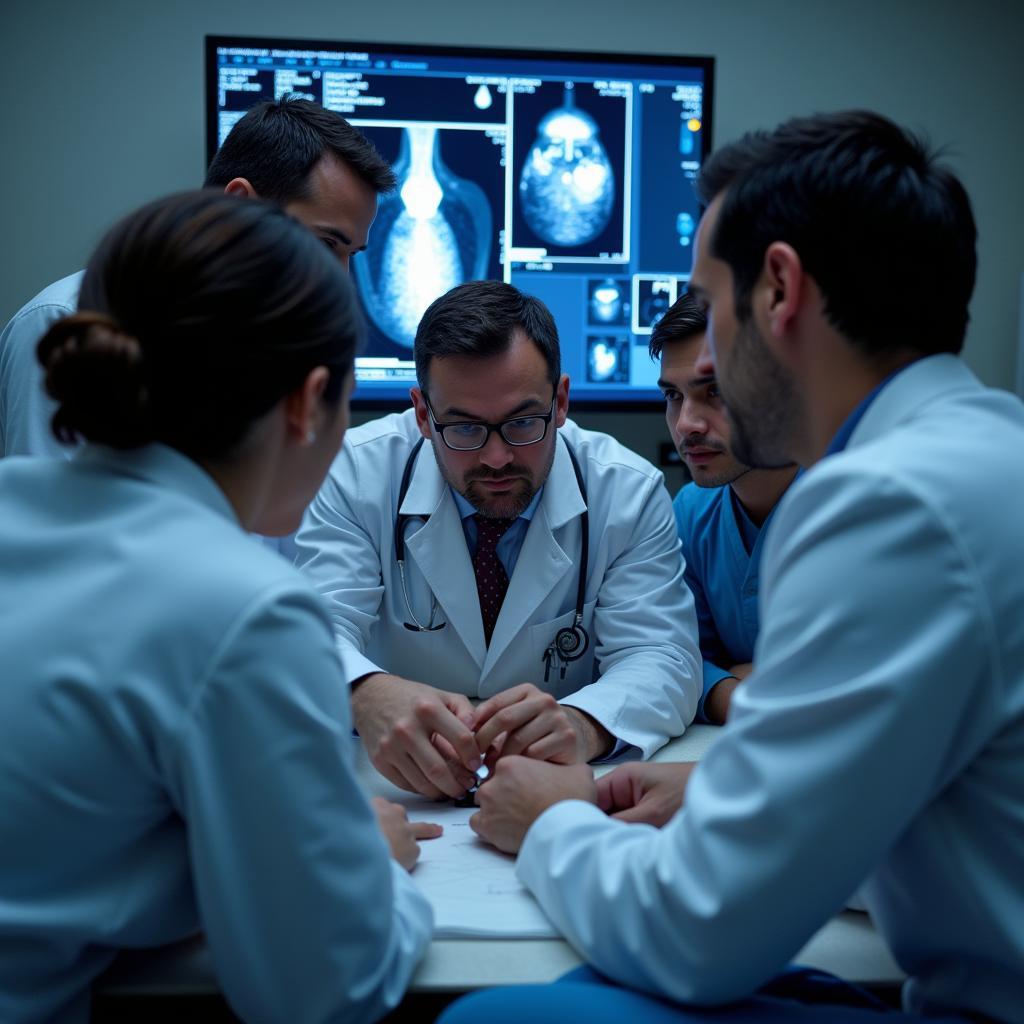 Physicians performing an echocardiogram