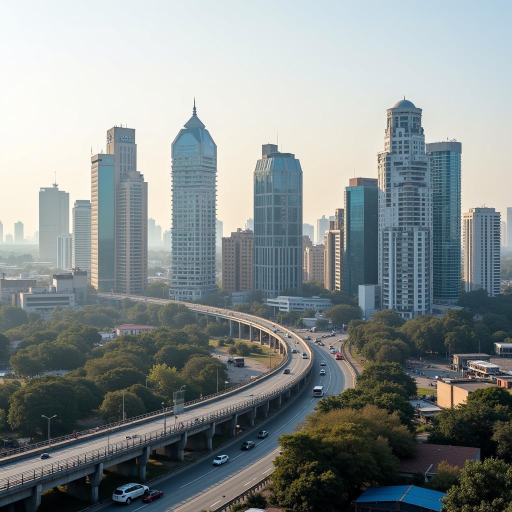 View of the financial district skyline in Ahmedabad, India