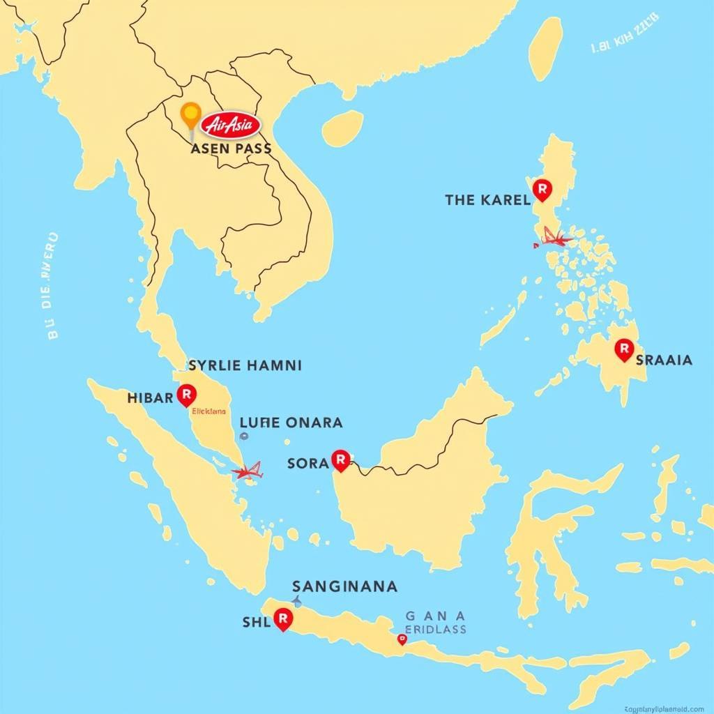 Southeast Asia map highlighting AirAsia ASEAN Pass destinations