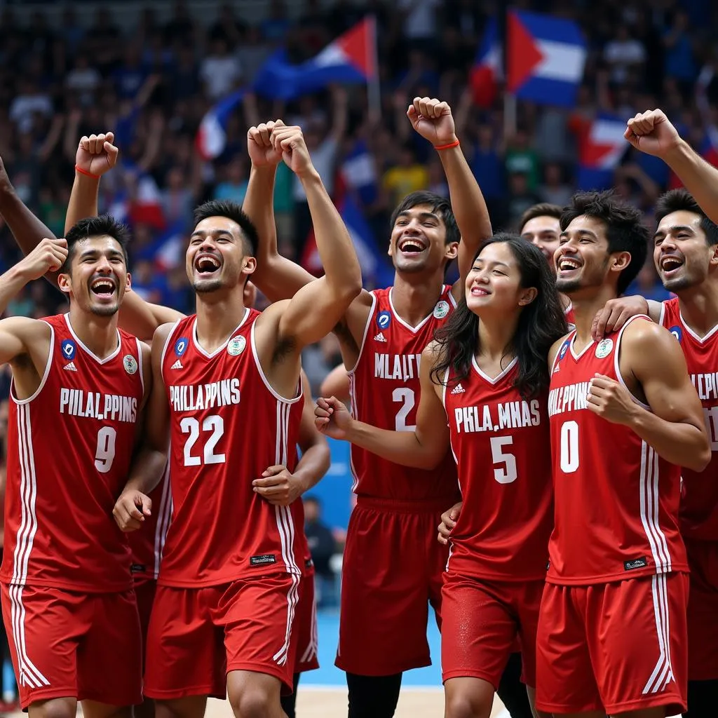 Alab Pilipinas players jumping for joy after winning a crucial game