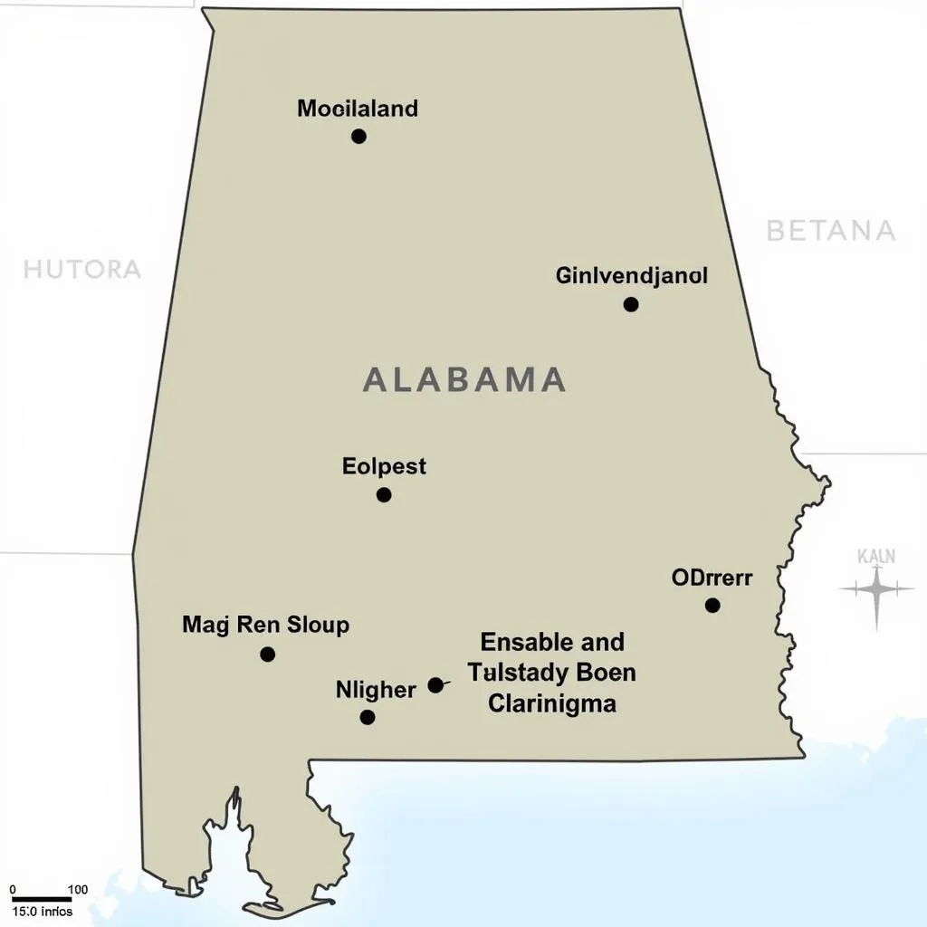 Map showcasing the locations of major military bases in Alabama