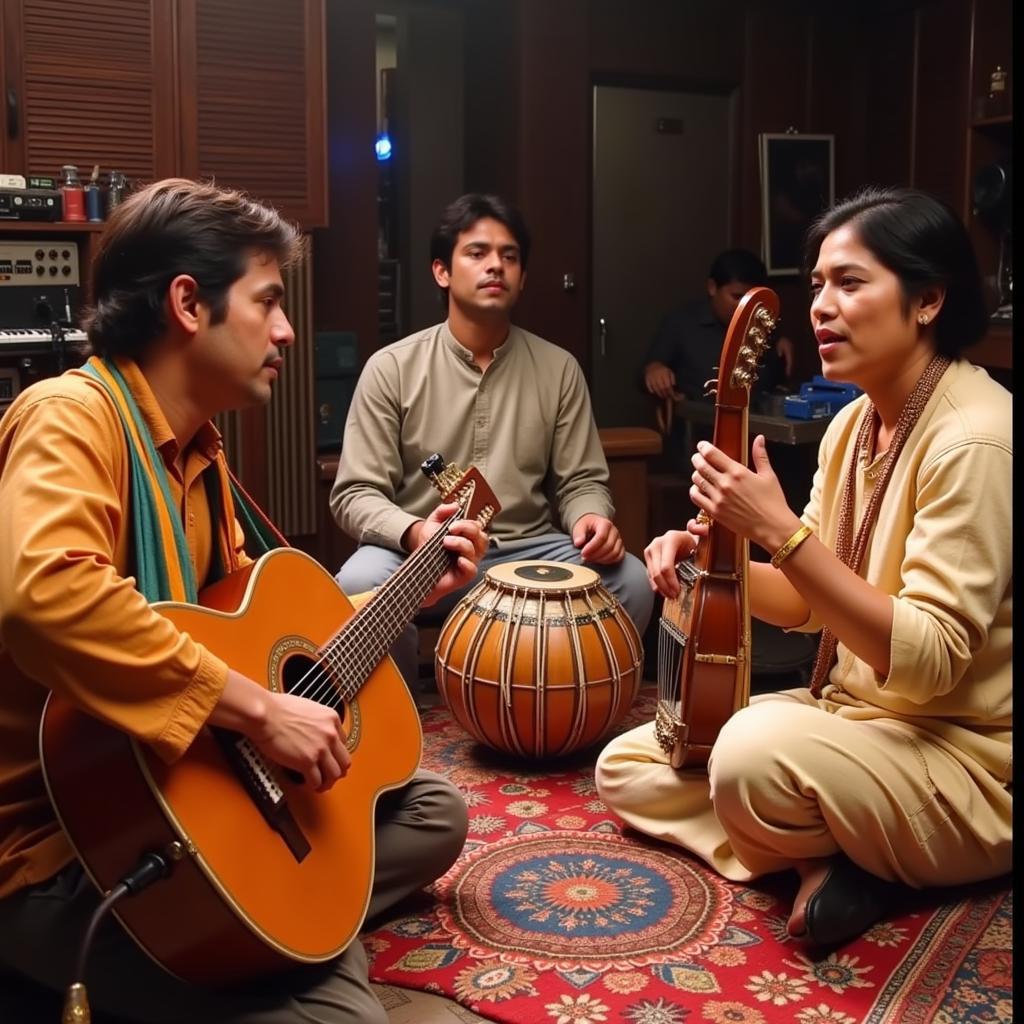 Bengali Film Music Scene with Musicians and Instruments