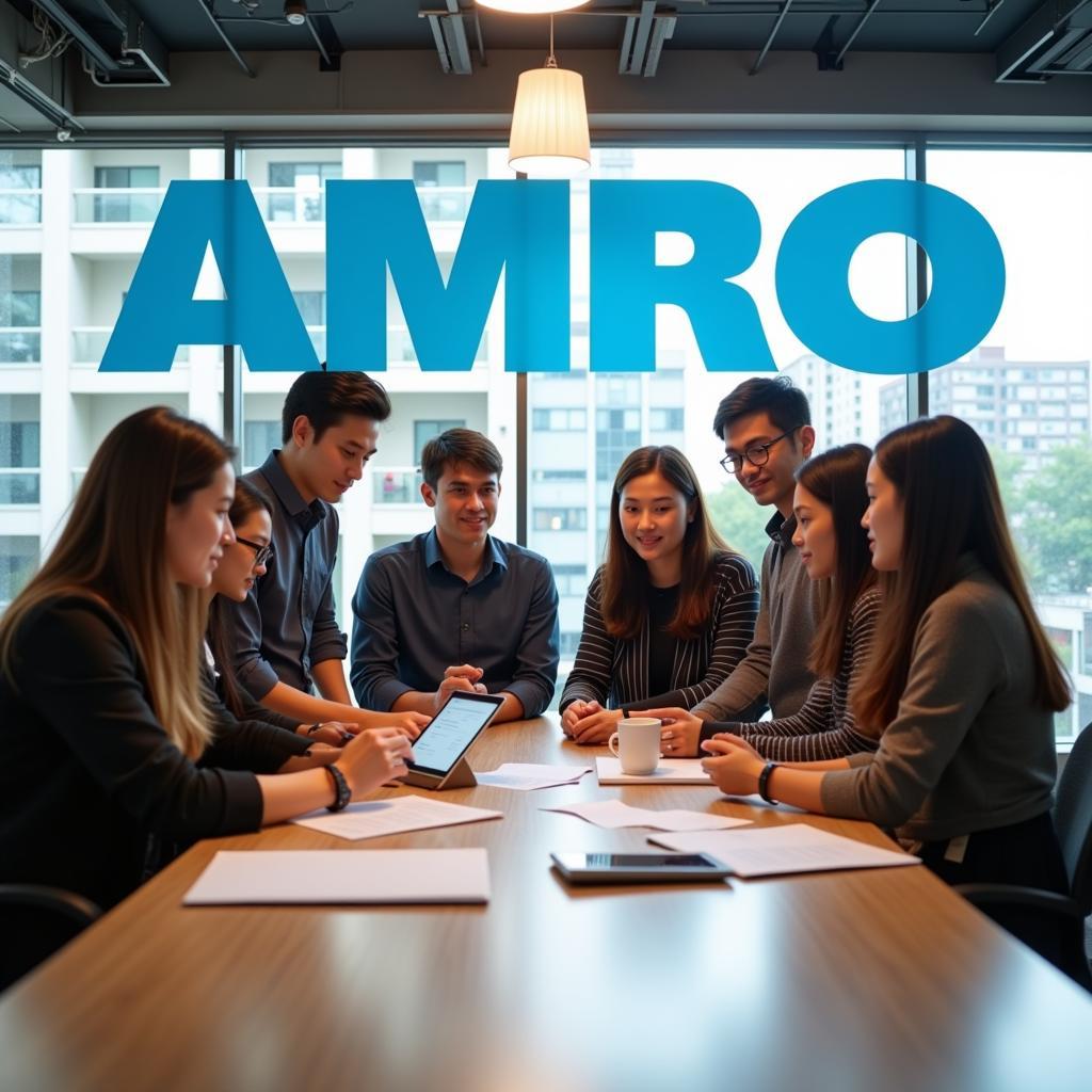 Interns collaborating on a project at the AMRO office