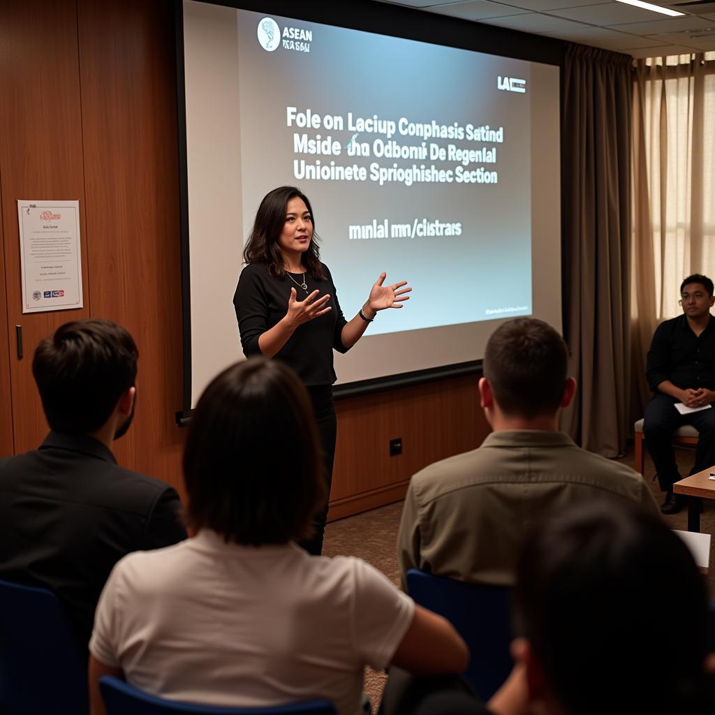 Ana Paola Rojas speaking at an ASEAN media conference