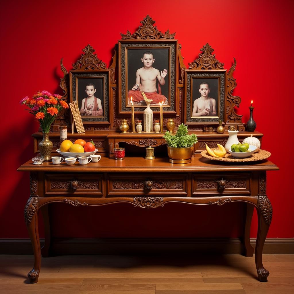 Ancestral altar adorned with offerings in Vietnam