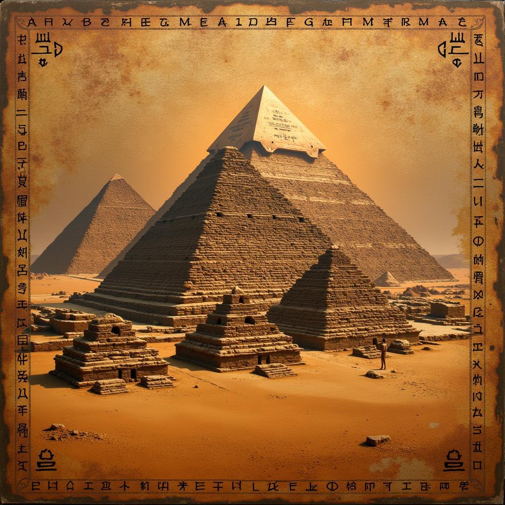 Ancient Egypt Pyramids with Hieroglyphs