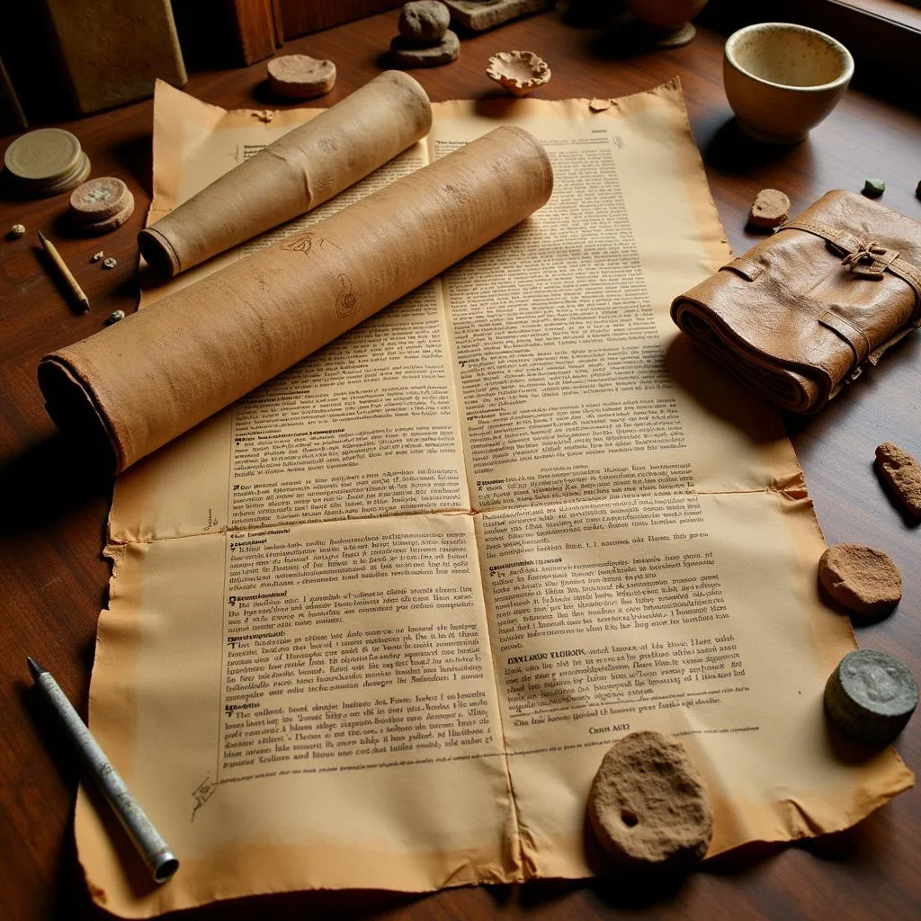 Historical scrolls and ancient artifacts