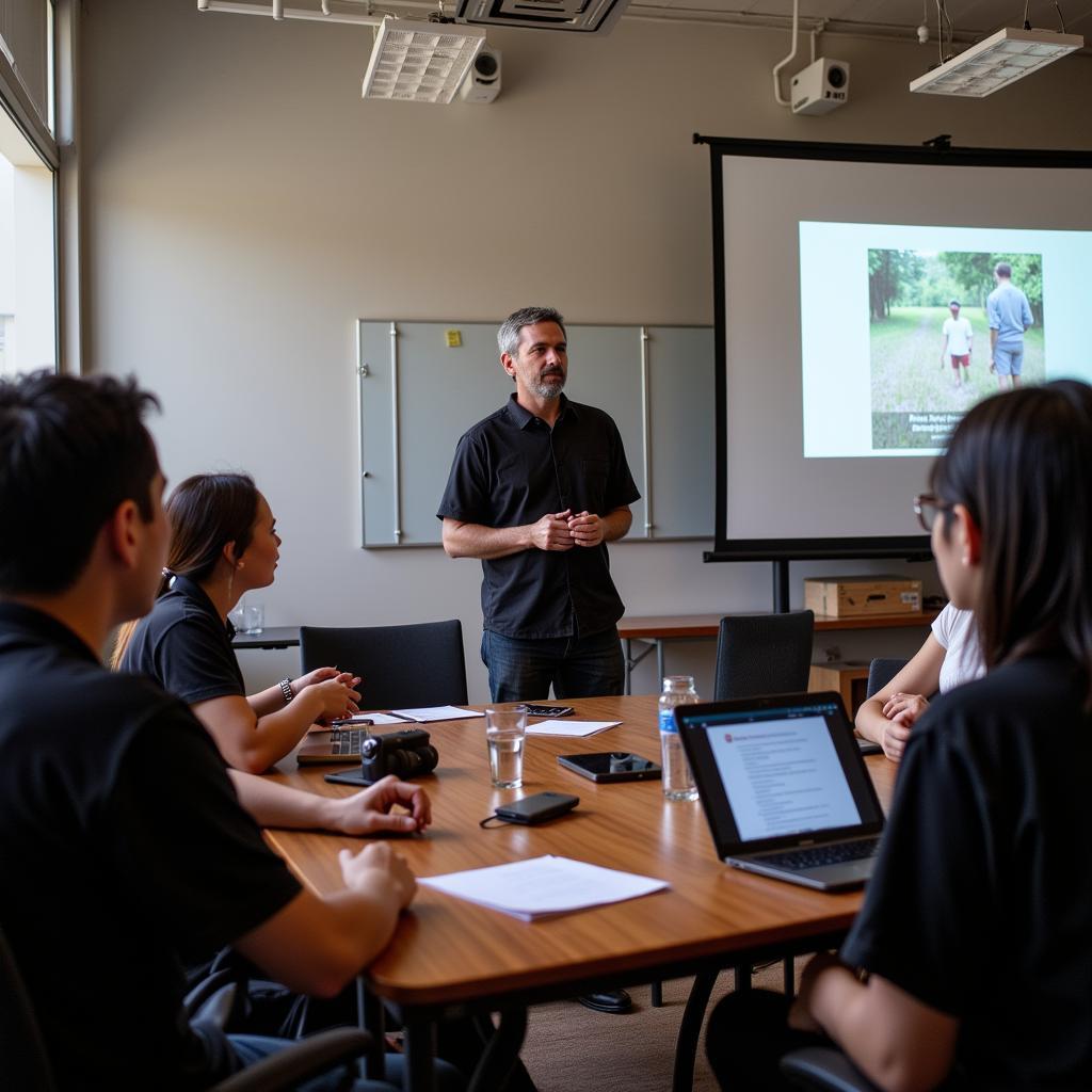 Andrew Becket leading a workshop for young journalists