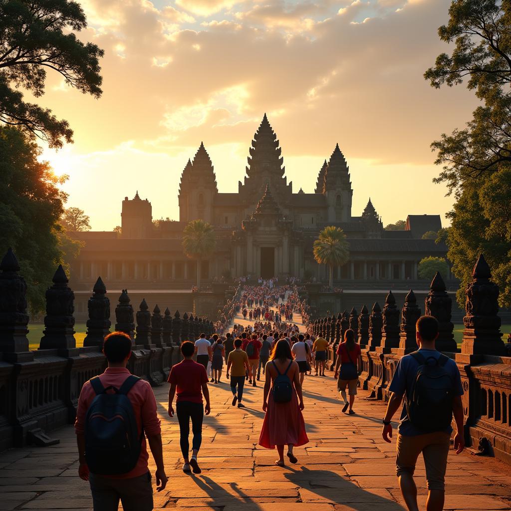 Angkor Wat Temple in Cambodia with Tourists