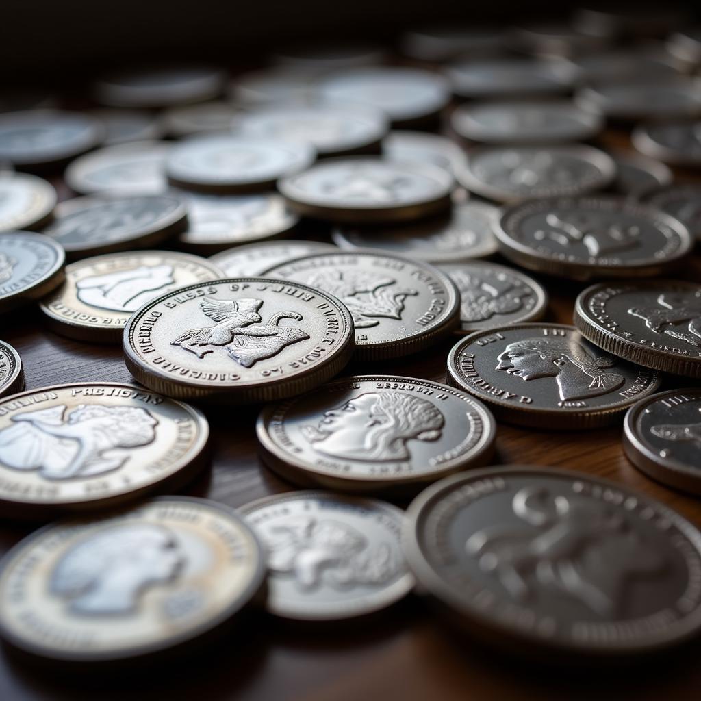 APMEX ASE Random Year silver coins displayed on a table