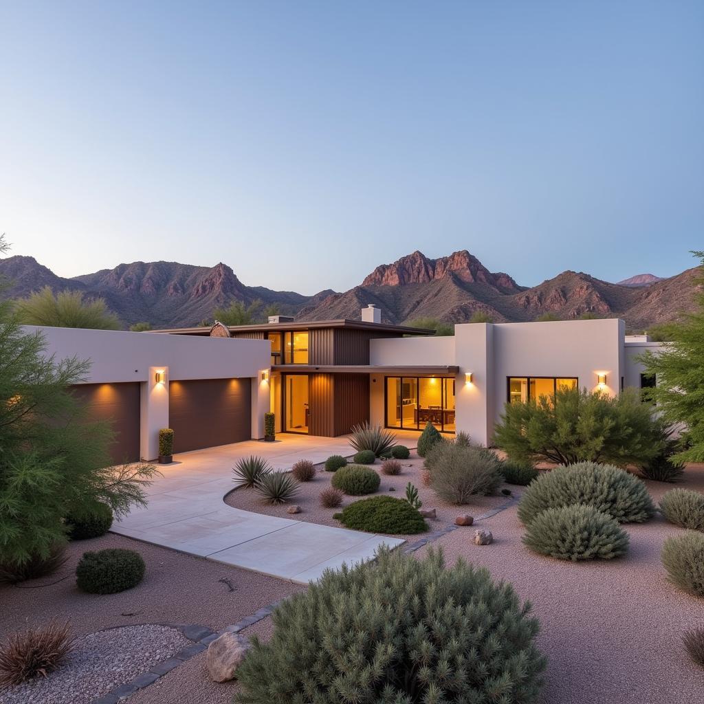 Modern residential home with a desert landscape in Chandler, Arizona