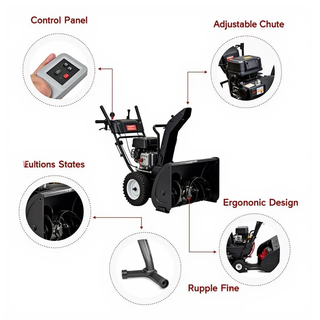 Close-up of ASE 224 Hydro Snowblower Features