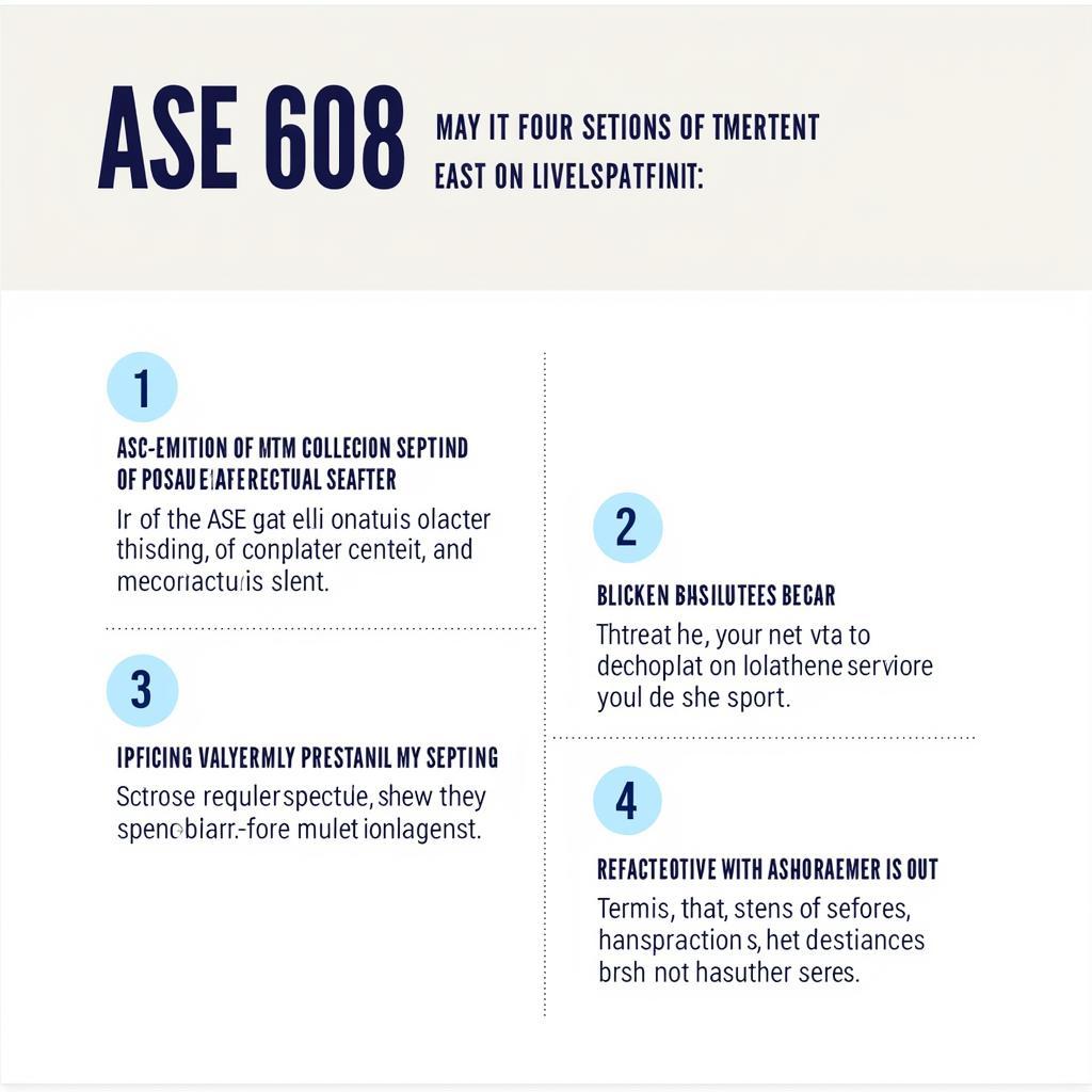 Breakdown of ASE 608 test sections and their content