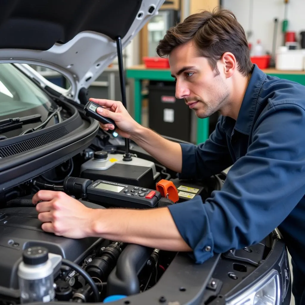 ASE 609 Technician Working on Car AC System