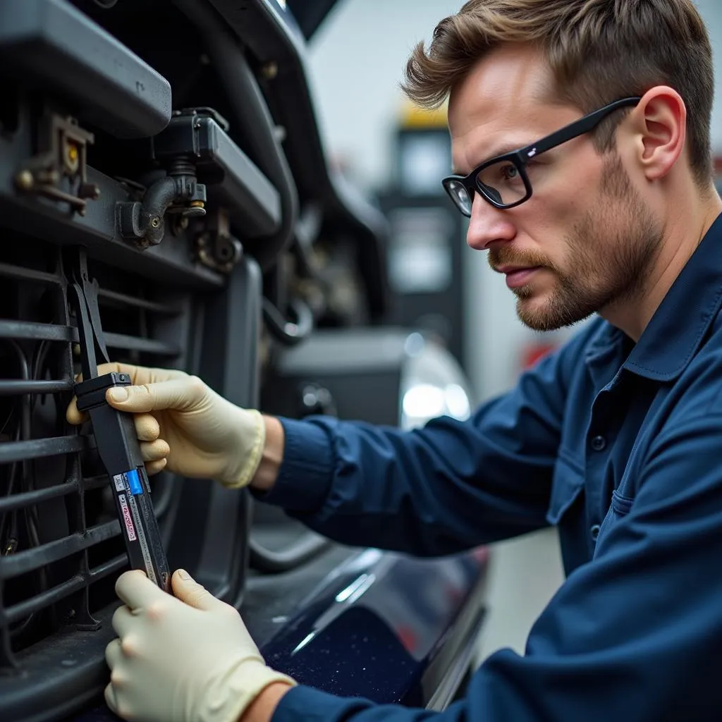 ASE A7 Certified Technician Working on Car AC