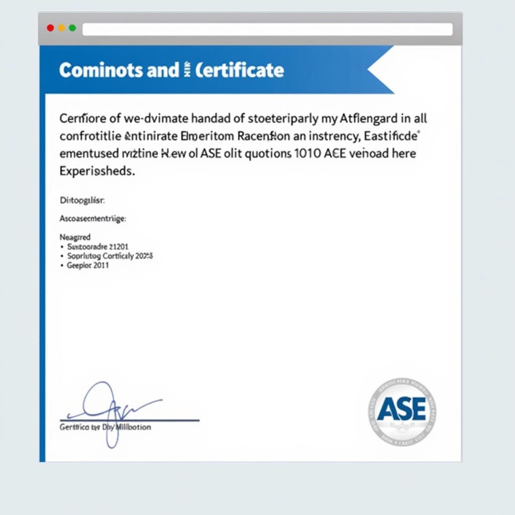 Example of an ASE ACE certificate