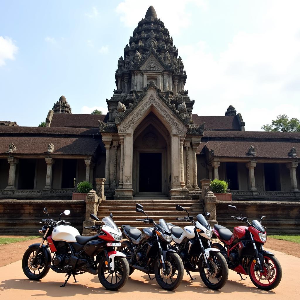 ASE Bikes Parked Near Ancient Temple