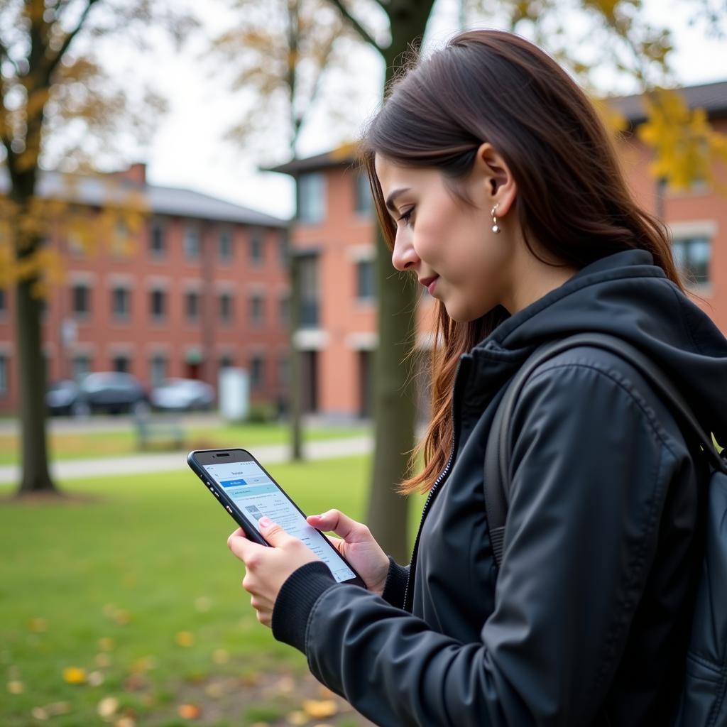 Ase Bucuresti Student Using Phone to Access "Pagina Personala a Studentului"