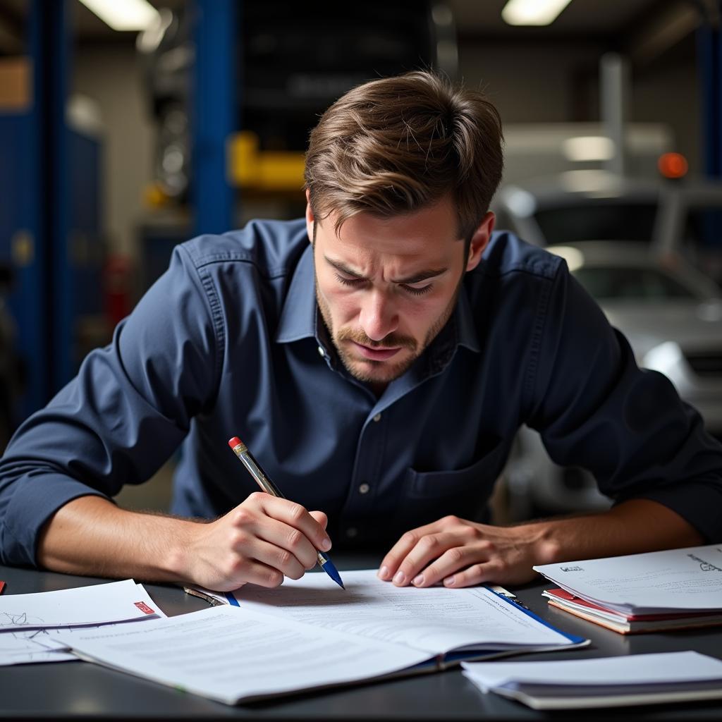 Mechanic Stressed Out Studying for ASE Certification Exam