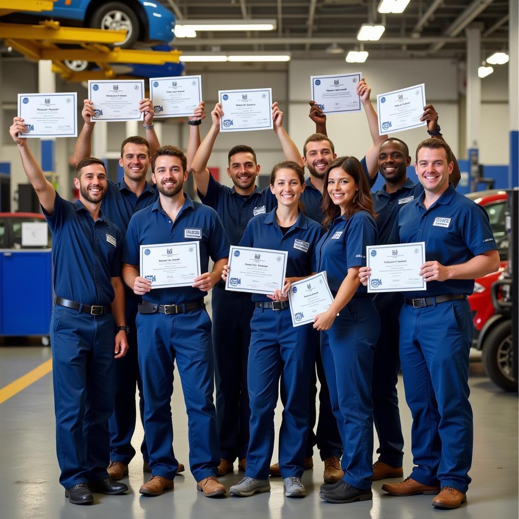 A group of ASE Certified Technicians celebrating their achievement