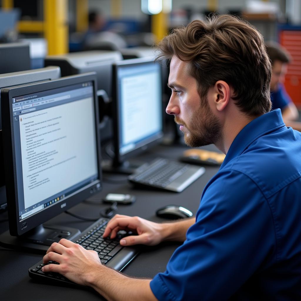 Technician taking the ASE certification exam