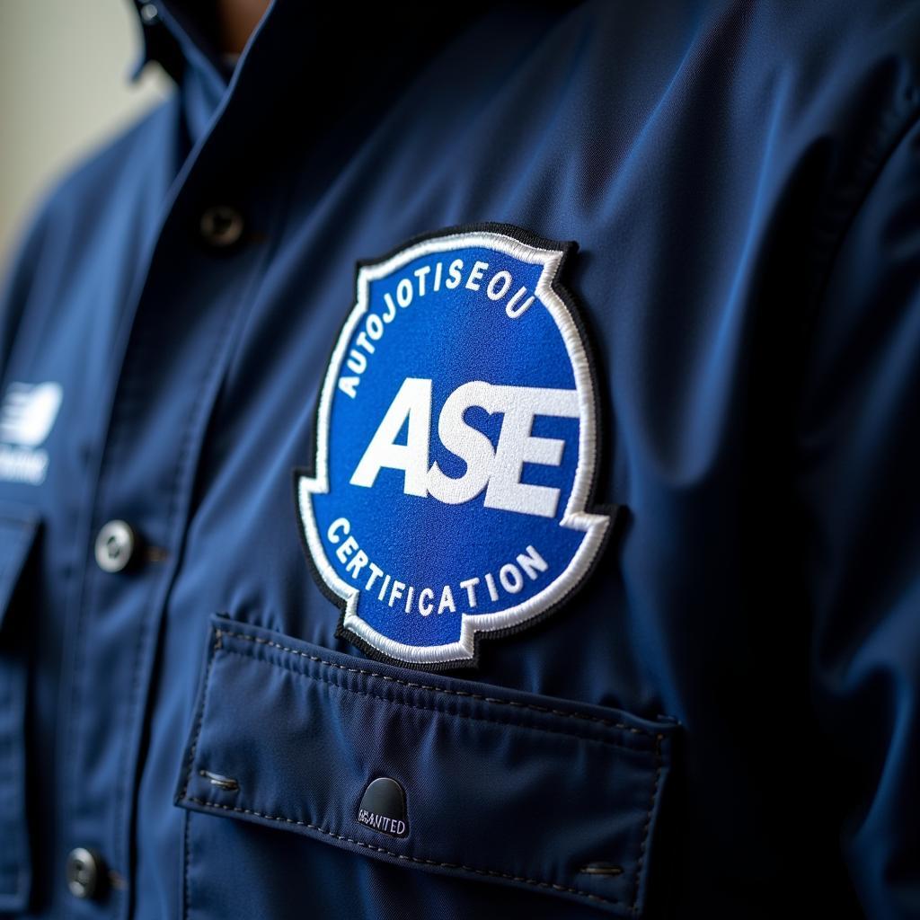 The ASE Certification Logo Displayed on a Mechanic's Uniform