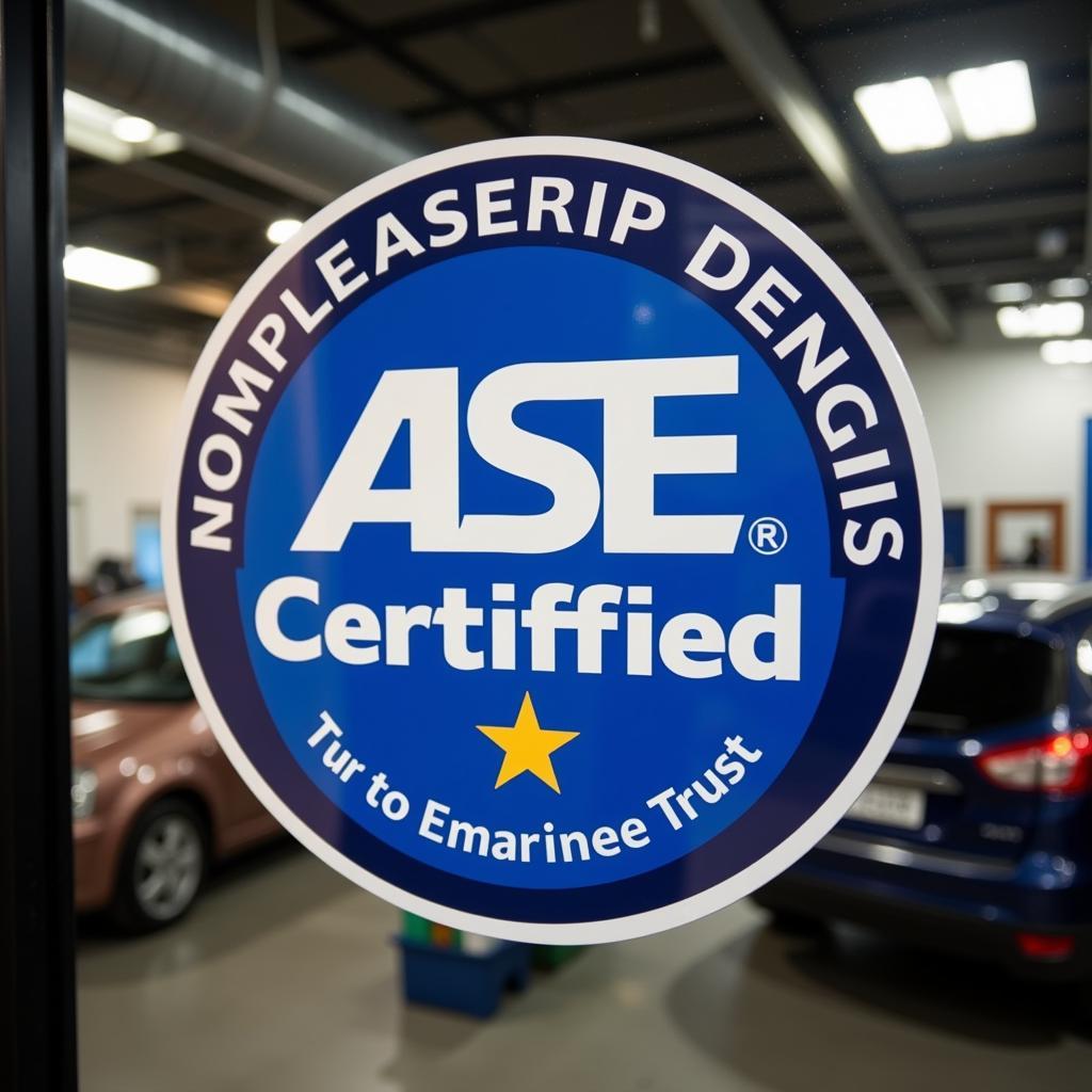 ASE Certification Logo Displayed at a Car Repair Shop in Southeast Asia