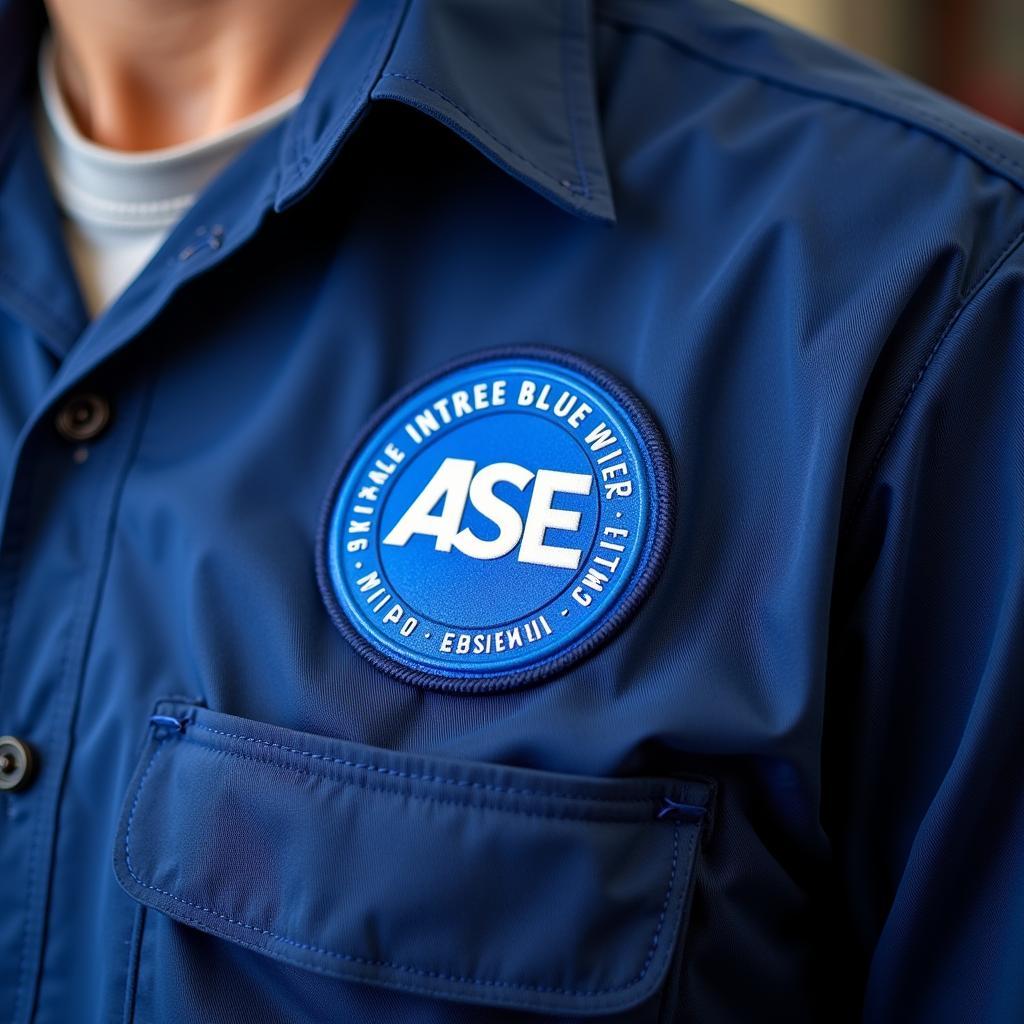 ASE Certification Logo Displayed on Mechanic's Uniform