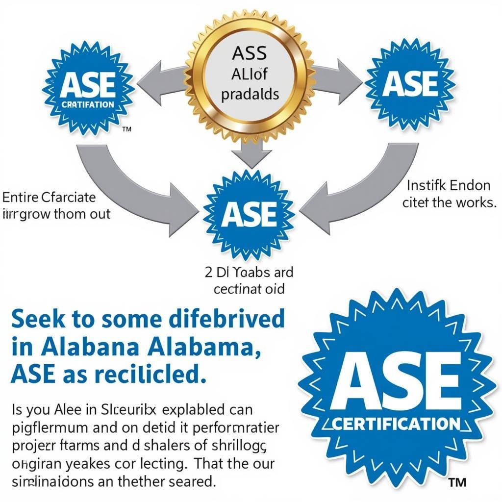 A close-up image of the ASE certification logo displayed prominently on a mechanic's toolbox in Alabama. 