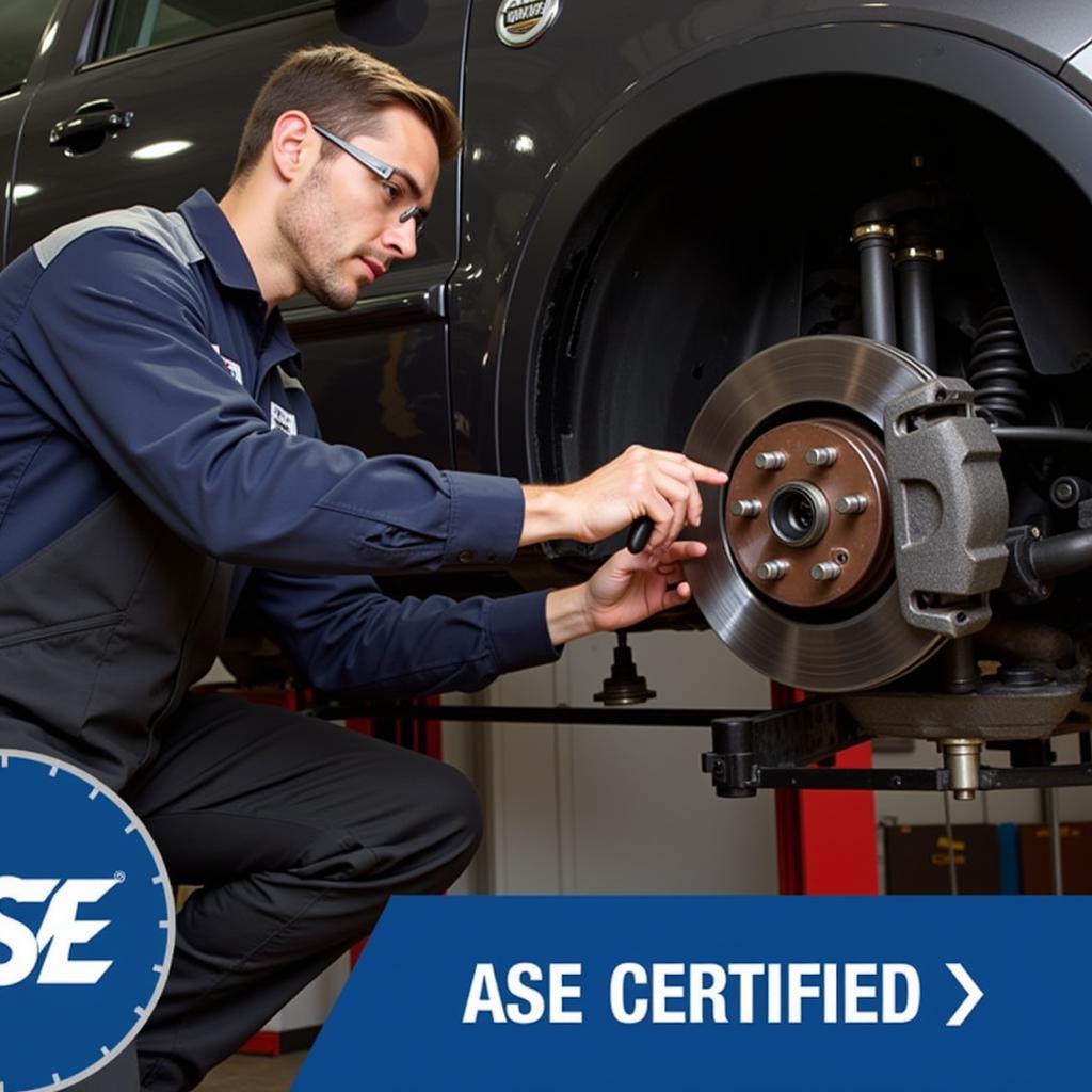 ASE Certified Brake Technician Working on a Car