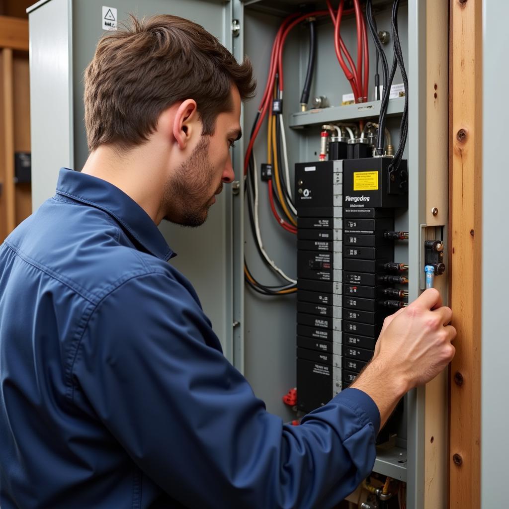 ASE Certified Electrician Working on Electrical Panel