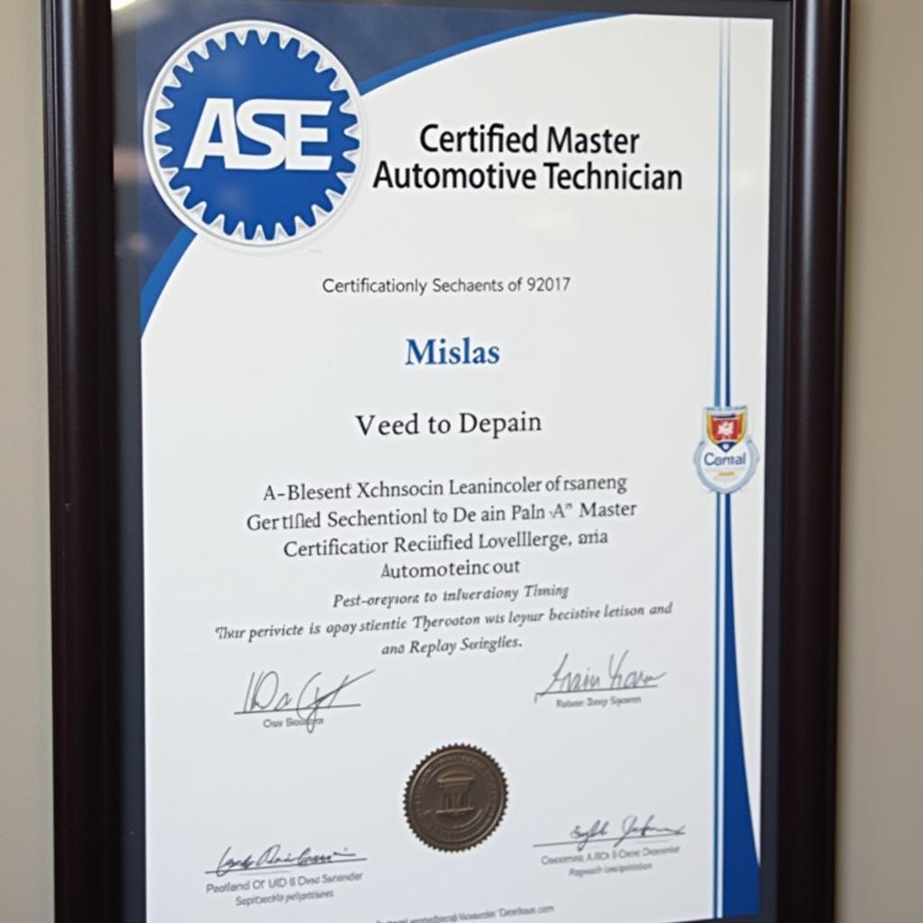 ASE Certified Master Automotive Technician Certificate