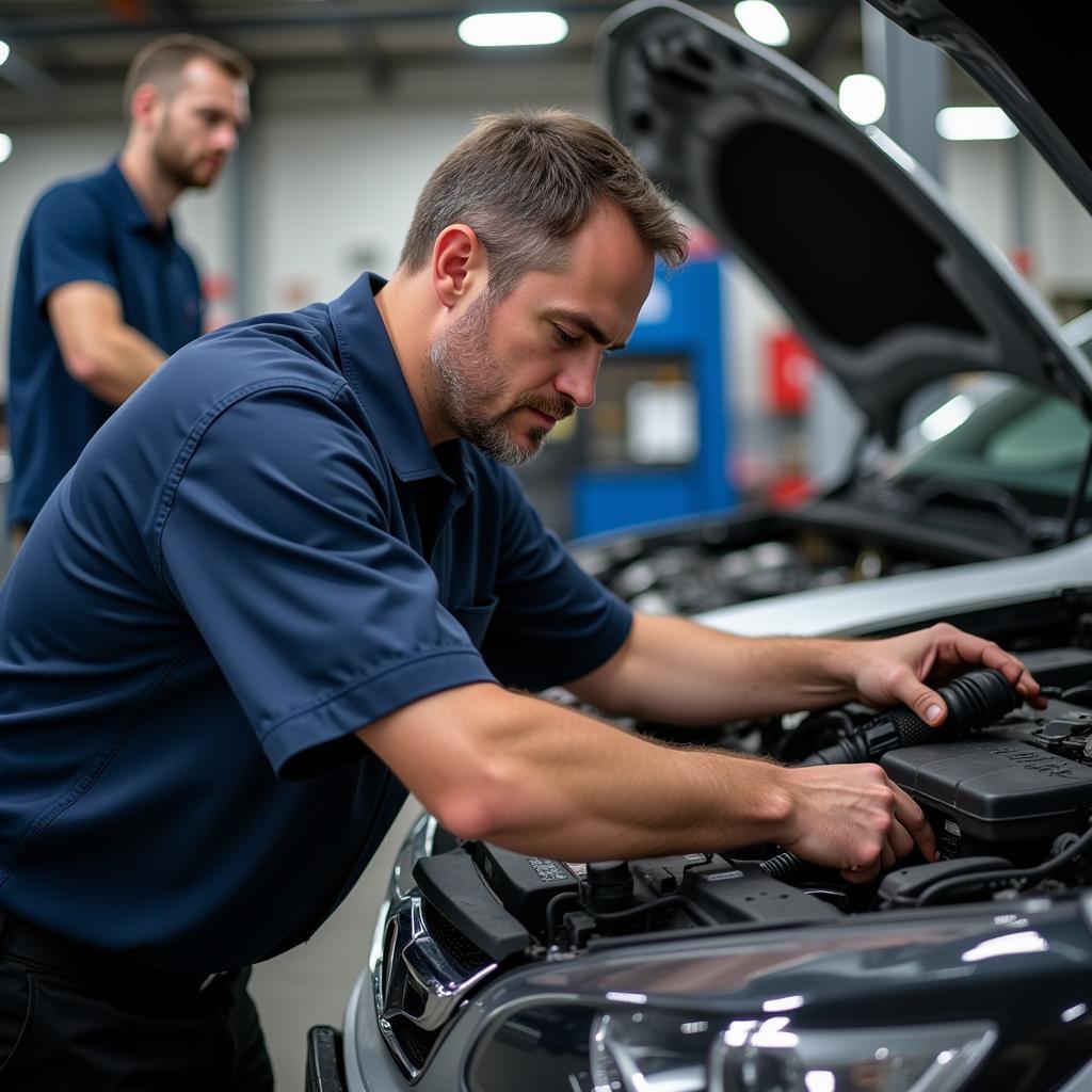 ASE Certified Master Tech Working on a Car