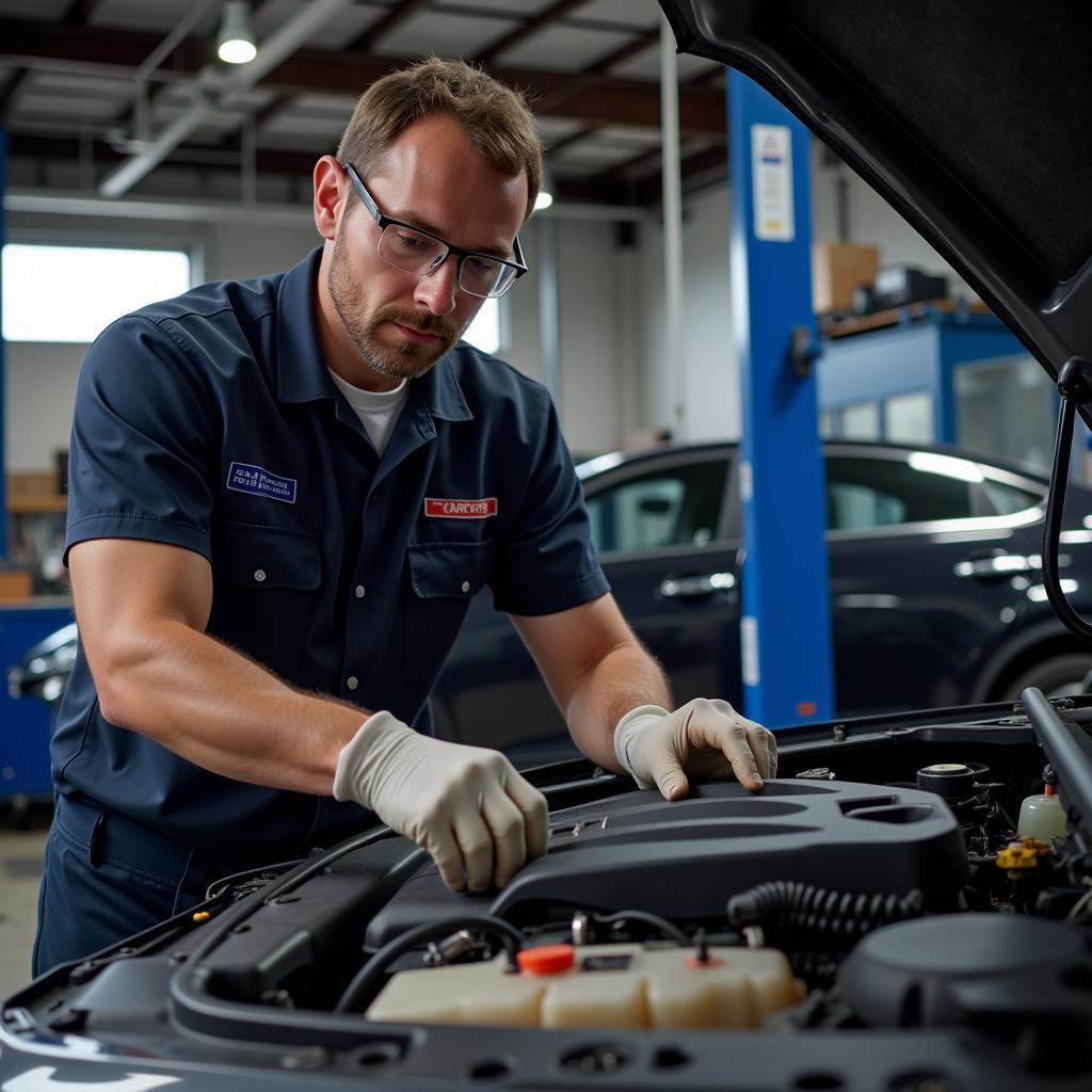 ASE Certified Mechanic Working on a Car