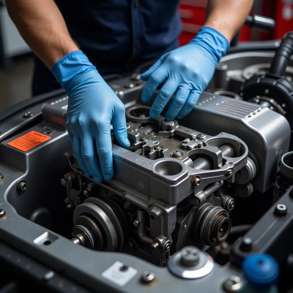 ASE Certified Mechanic Cleaning Engine Parts