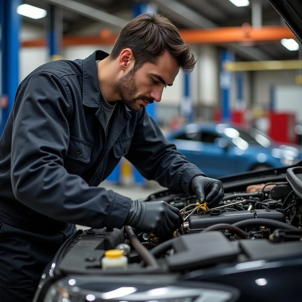 ASE Certified Mechanic Inspecting Parts