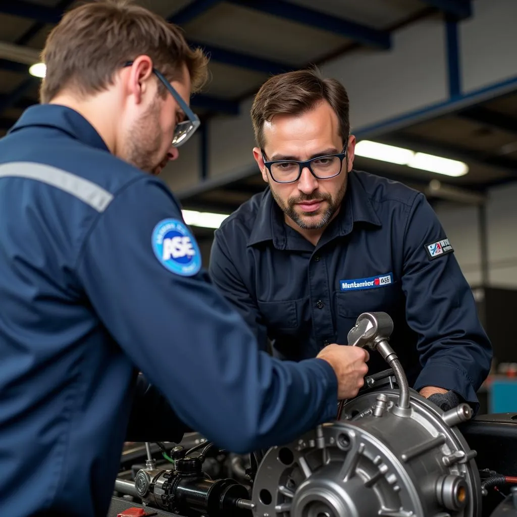 ASE Certified Mechanic Inspecting Transmission