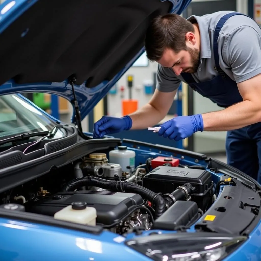 ASE Certified Mechanic Inspecting Vehicle