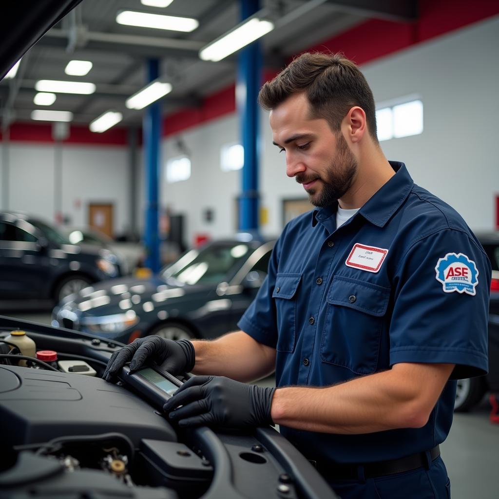 ASE Certified Mechanic working on a car in a Las Vegas auto repair shop