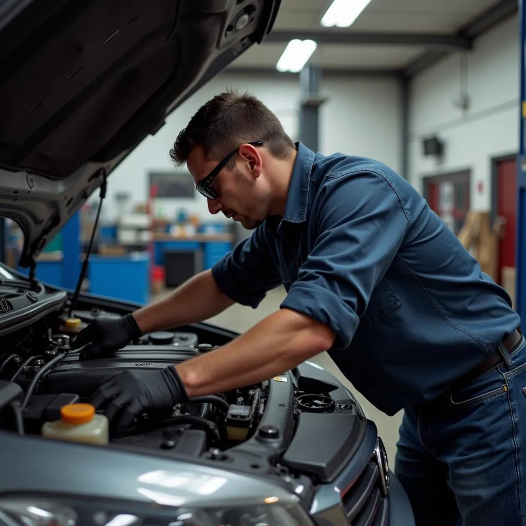 ASE Certified Mechanic in Mt. Juliet working on a car engine