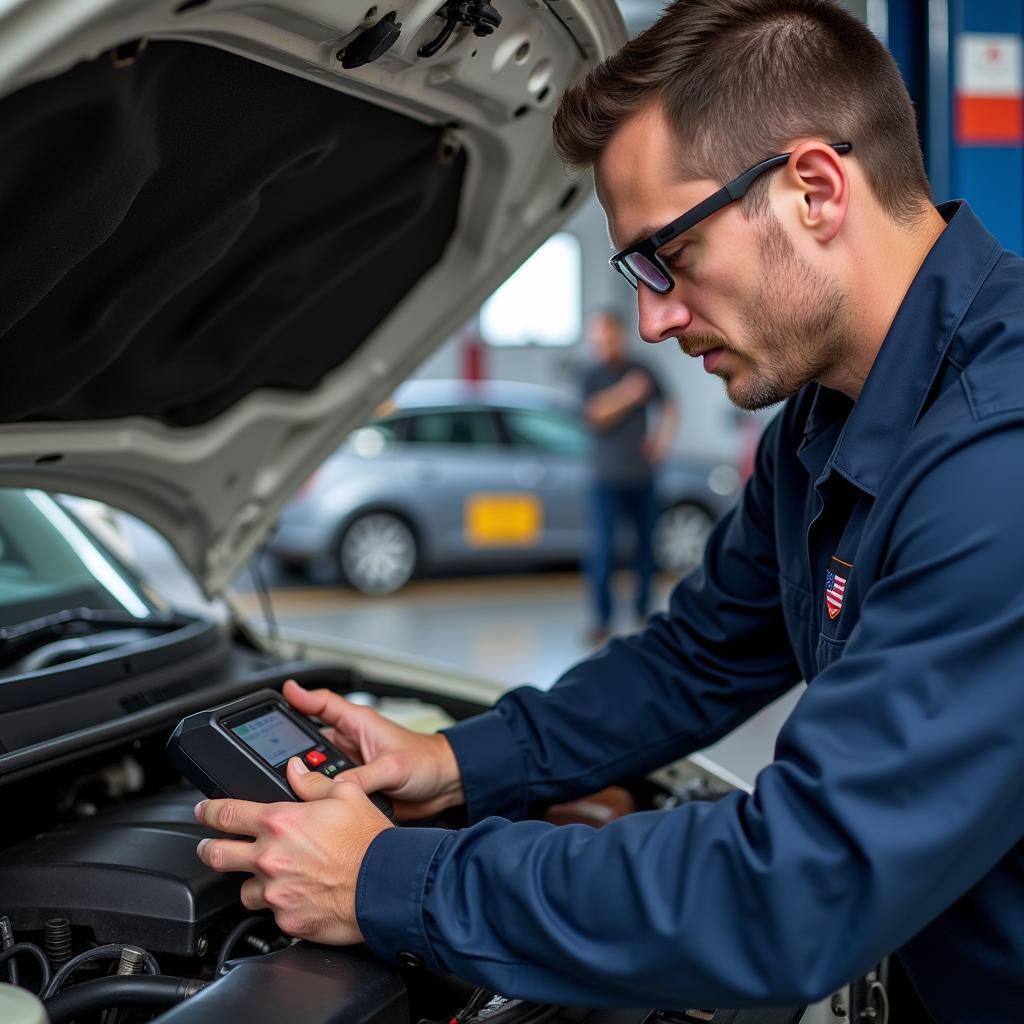 ASE Certified Mechanic Performing Inspection