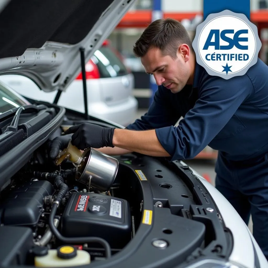 ASE Certified Mechanic Performing Oil Change